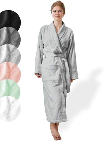 SIEGENTHAL® Damen Bademantel Frottee Velours 100% Baumwolle mit Schalkragen - Grau L - XL von SIEGENTHAL