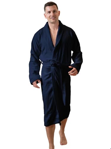 SIEGENTHAL® Herren Bademantel Frottee Velours 100% Baumwolle mit Schalkragen - Dunkelblau XL -XXL von SIEGENTHAL