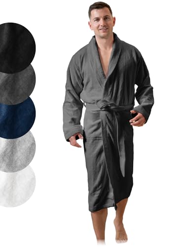 SIEGENTHAL® Herren Bademantel Frottee Velours 100% Baumwolle mit Schalkragen - Dunkelgrau M - L von SIEGENTHAL