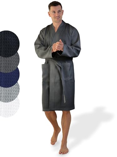 SIEGENTHAL® Herren Bademantel Waffelpique 100% Baumwolle mit Schalkragen Leicht Morgenmantel - Anthrazit Grau XL -XXL von SIEGENTHAL