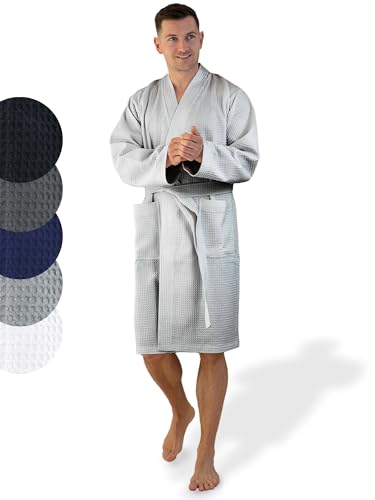 SIEGENTHAL® Herren Bademantel Waffelpique 100% Baumwolle mit Schalkragen Leicht Morgenmantel - Hellgrau XL -XXL von SIEGENTHAL