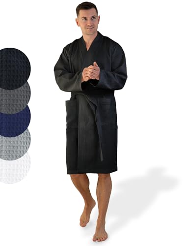 SIEGENTHAL® Herren Bademantel Waffelpique 100% Baumwolle mit Schalkragen Leicht Morgenmantel - Schwarz M - L von SIEGENTHAL