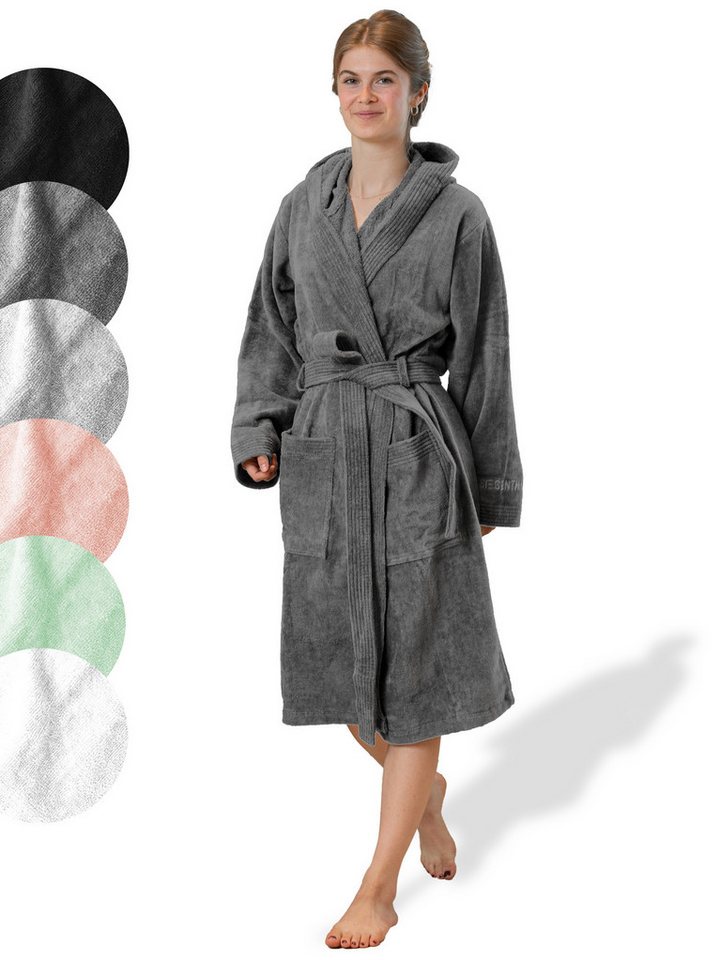 SIEGENTHAL Damenbademantel SIEGENTHAL® Damen Bademantel Frottee Velour Kapuze Flauschig Knielang, Kapuze, Gürtel, saugfähigem Frottee,Pflegeleicht und langlebig,praktische Taschen von SIEGENTHAL
