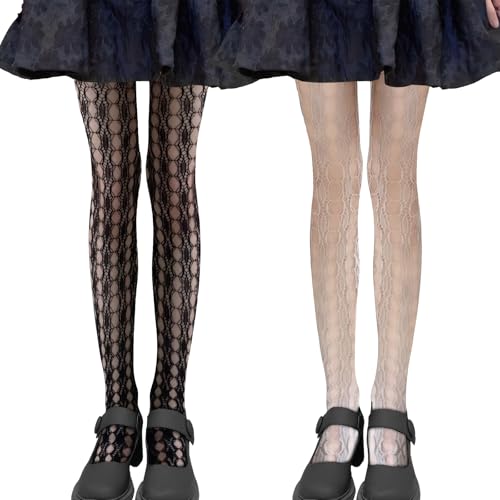 2 Paar Strumpfhosen Damen Kawaii Strumpfhosen Strümpfe Aushöhlen Spitze Aushöhlen Muster Lolita Hollow Strumpfhose Floral Strumpfhose Kawaii Spitze Strumpfhosen Damen Muster Strumpfhosen Style 4 von SIEUUOAK