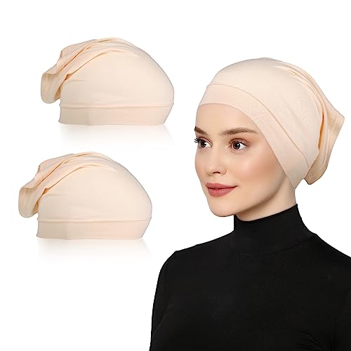 2 Stück Muslimisches Kopftuch Frauen-Kopftuch kopftuch Baumwolle Kopftücher Bone Hijab Hijab Tube Cap Kopftücher Damen für Haarausfall Chemotherapie Schlummertrunk Hohe Elastizität Einstellbar (Beige) von SIEUUOAK