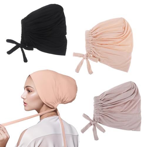 3 Stück Hijab Kopftuch Frauen, Frauen Schal Hijab, Damen Undercap Hijab Islamische Muslimische Turban Kopfbedeckung Unterschal Hijab Atmungsaktive kopftücher Chemo Solid Color Unter Schal Hijab von SIEUUOAK