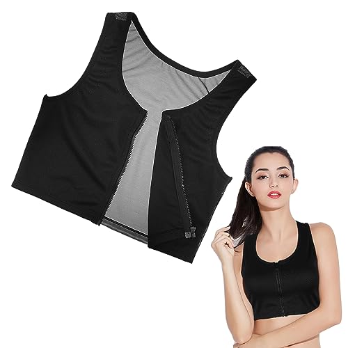 SIEUUOAK Brustbinder Reißverschluss Damen Chest Binder FTM Binder BH Binder Trans Reißverschluss Trans Binder für Tomboy Half Chest Binder Bequem Atmungsaktiv Unisex (Schwarz & Größe L) von SIEUUOAK