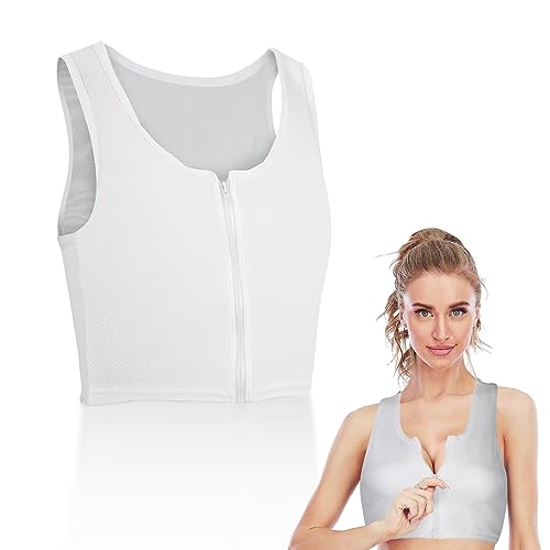 SIEUUOAK Brustbinder Reißverschluss Damen Chest Binder FTM Binder BH Binder Trans Reißverschluss Trans Binder für Tomboy Half Chest Binder Bequem Atmungsaktiv Unisex (Weiß & Größe M) von SIEUUOAK