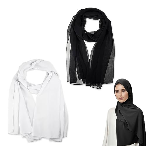 SIEUUOAK Kopftuch Damen Hijab Christliches Kopftuch Weicher Chiffon Hijab Kopftuch Highquality Schal in Vielfältigen Farben Sommerschal Damen Dünn-Anthrazit (Weiß+schwarz) von SIEUUOAK