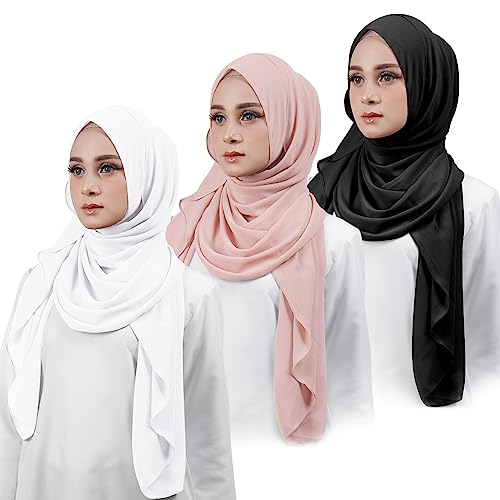 SIEUUOAK Damen Kopftuch Hijab Kopftuch Damen Hijab Christliches Kopftuch Weicher Chiffon Hijab Kopftuch Highquality Schal in Vielfältigen Farben Sommerschal Damen Dünn-Anthrazit (Weiß+schwarz+Beige) von SIEUUOAK