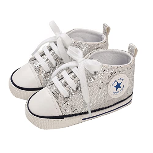 SIFANGPING Lauflernschuhe Baby rutschfeste und atmungsaktive 0-18M Canvas-Schuhe mit weicher Sohle für Jungen und Mädchen EU 20 Silber von SIFANGPING