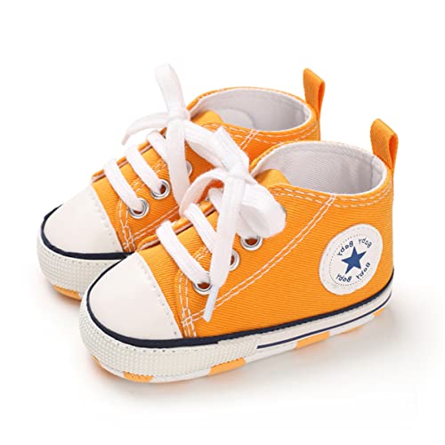 SIFANGPING Lauflernschuhe Baby rutschfeste und atmungsaktive 0-18M Canvas-Schuhe mit weicher Sohle für Jungen und Mädchen EU 20 Dunkelgelb von SIFANGPING