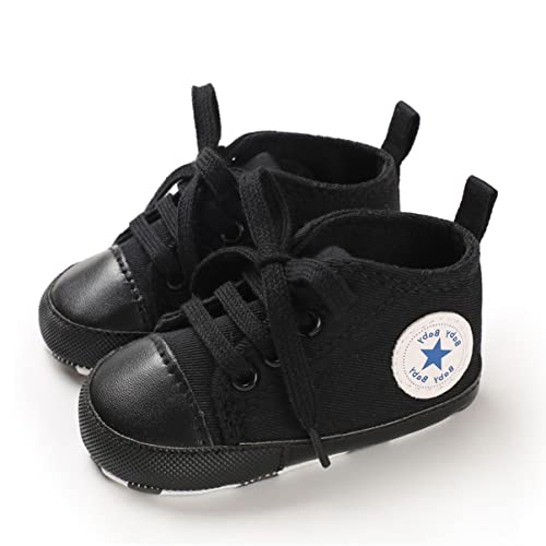 SIFANGPING Lauflernschuhe Baby rutschfeste und atmungsaktive 0-18M Canvas-Schuhe mit weicher Sohle für Jungen und Mädchen EU 20 Dunkles Schwarz von SIFANGPING