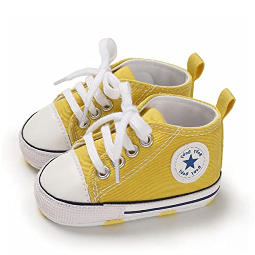 SIFANGPING Lauflernschuhe Baby rutschfeste und atmungsaktive 0-18M Canvas-Schuhe mit weicher Sohle für Jungen und Mädchen EU 17 Gelb von SIFANGPING