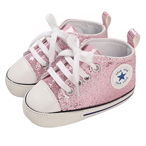 SIFANGPING Lauflernschuhe Baby rutschfeste und atmungsaktive 0-18M Canvas-Schuhe mit weicher Sohle für Jungen und Mädchen EU 17 Rosa von SIFANGPING