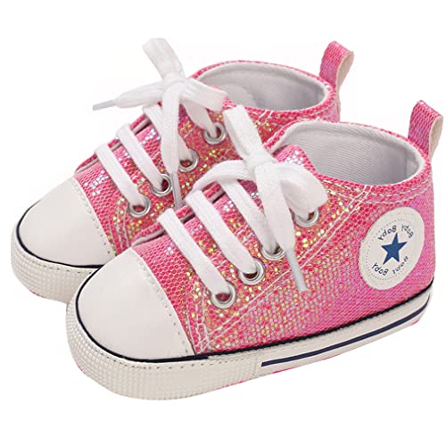 SIFANGPING Lauflernschuhe Baby rutschfeste und atmungsaktive 0-18M Canvas-Schuhe mit weicher Sohle für Jungen und Mädchen EU 17 Rose Rot von SIFANGPING
