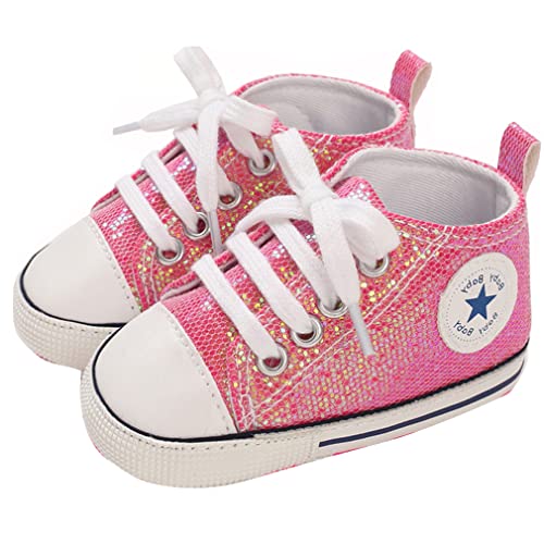 SIFANGPING Lauflernschuhe Baby rutschfeste und atmungsaktive 0-18M Canvas-Schuhe mit weicher Sohle für Jungen und Mädchen EU 18 Rose Rot von SIFANGPING