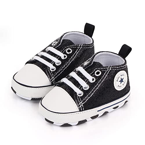 SIFANGPING Lauflernschuhe Baby rutschfeste und atmungsaktive 0-18M Canvas-Schuhe mit weicher Sohle für Jungen und Mädchen EU 17 Schwarz von SIFANGPING