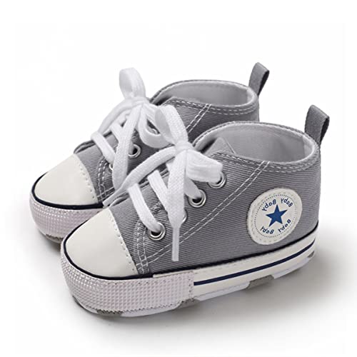 SIFANGPING Lauflernschuhe Baby rutschfeste und atmungsaktive 0-18M Canvas-Schuhe mit weicher Sohle für Jungen und Mädchen EU 17 Grau von SIFANGPING