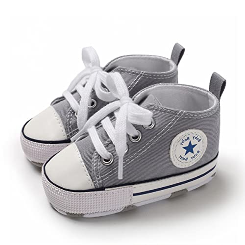 SIFANGPING Lauflernschuhe Baby rutschfeste und atmungsaktive 0-18M Canvas-Schuhe mit weicher Sohle für Jungen und Mädchen EU 18 Grau von SIFANGPING