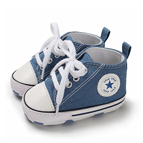 SIFANGPING Lauflernschuhe Baby rutschfeste und atmungsaktive 0-18M Canvas-Schuhe mit weicher Sohle für Jungen und Mädchen EU 17 Hellblau von SIFANGPING