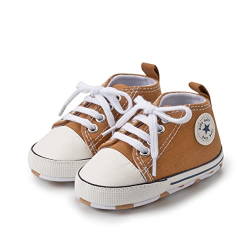 SIFANGPING Lauflernschuhe Baby rutschfeste und atmungsaktive 0-18M Canvas-Schuhe mit weicher Sohle für Jungen und Mädchen EU 18 Khaki von SIFANGPING