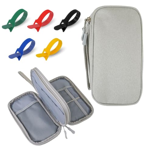 SIGMAWISE® Kabeltasche 19 x 11 cm + 10 Klett-Kabelbinder, Reisekabel-Organizer, Tasche für Ladegeräte, USB und elektronisches Zubehör, kompakte und vielseitige Tasche (Grau) von SIGMAWISE