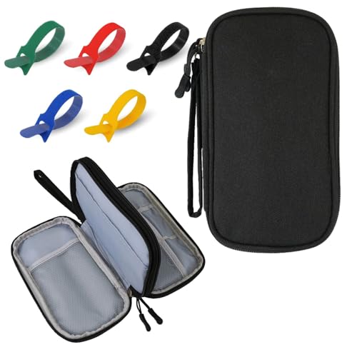 SIGMAWISE® Kabeltasche 19 x 11 cm + 10 Klett-Kabelbinder, Reisekabel-Organizer, Tasche für Ladegeräte, USB und elektronisches Zubehör, kompakte und vielseitige Tasche (schwarz) von SIGMAWISE