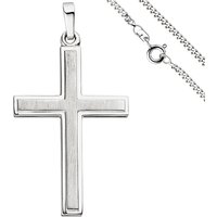 SIGO Anhänger Kreuz 925 Silber teil matt Kreuzanhänger Silberkreuz mit Kette 50 cm von SIGO