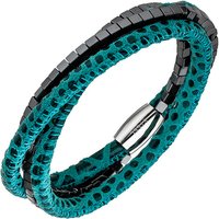 SIGO Armband Leder türkis mit Hämatit Würfeln und Edelstahl 19 cm Lederarmband von SIGO