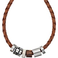 SIGO Collier Halskette Leder braun mit Edelstahl und Holz 45 cm Kette Lederkette von SIGO