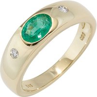 SIGO Damen Ring 585 Gold Gelbgold 1 Smaragd grün 2 Diamanten Brillanten Goldring von SIGO