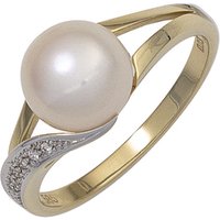 SIGO Damen Ring 585 Gold Gelbgold 1 Süßwasser Perle 6 Diamanten Brillanten Perlenring von SIGO