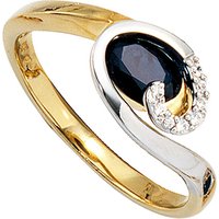 SIGO Damen Ring 585 Gold Gelbgold Weißgold 1 Safir blau 8 Diamanten Brillanten von SIGO