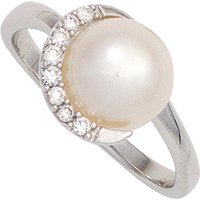 SIGO Damen Ring 585 Gold Weißgold 1 Süßwasser Perle 8 Diamanten Brillanten Goldring von SIGO