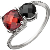 SIGO Damen Ring 585 Gold Weißgold 24 Diamanten Brillanten 1 Granat rot 1 Onyx von SIGO