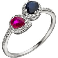 SIGO Damen Ring 585 Gold Weißgold 38 Diamanten Brillanten 1 Rubin rot 1 Safir blau von SIGO