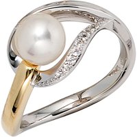 SIGO Damen Ring 585 Gold Weißgold Gelbgold bicolor 1 Süßwasser Perle 9 Diamanten von SIGO