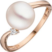 SIGO Damen Ring 585 Rotgold 1 Süßwasser Perle 1 Diamant Brillant Perlenring von SIGO