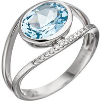 SIGO Damen Ring 585 Weißgold 11 Diamanten Brillanten 1 Blautopas hellblau blau von SIGO