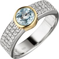 SIGO Damen Ring 925 Silber bicolor vergoldet 1 Blautopas hellblau blau mit Zirkonia von SIGO