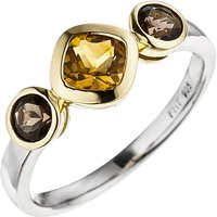 SIGO Damen Ring 925 Silber bicolor vergoldet 1 Citrin 2 Rauchquarze Silberring von SIGO