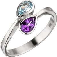 SIGO Damen Ring 925 Sterling Silber 1 Amethyst lila violett 1 Blautopas hellblau blau von SIGO