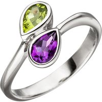 SIGO Damen Ring 925 Sterling Silber 1 Amethyst lila violett 1 Peridot grün Silberring von SIGO