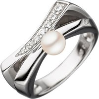 SIGO Damen Ring 925 Sterling Silber 1 Süßwasser Perle mit Zirkonia Perlenring von SIGO