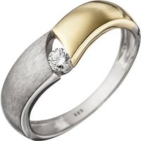 SIGO Damen Ring 925 Sterling Silber bicolor vergoldet matt 1 Zirkonia Silberring von SIGO