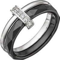 SIGO Damen Ring 925 Sterling Silber mit Zirkonia und Keramik schwarz Keramikring von SIGO