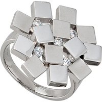 SIGO Damen Ring 925 Sterling Silber rhodiniert mattiert 5 Zirkonia Silberring von SIGO