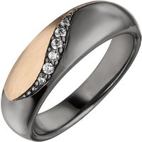 SIGO Damen Ring 925 Sterling Silber schwarz und roségold bicolor 6 Zirkonia von SIGO