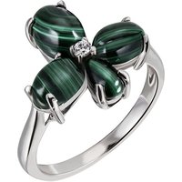 SIGO Damen Ring Blume 925 Sterling Silber 4 Malachit-Cabochons grün 1 Zirkonia von SIGO